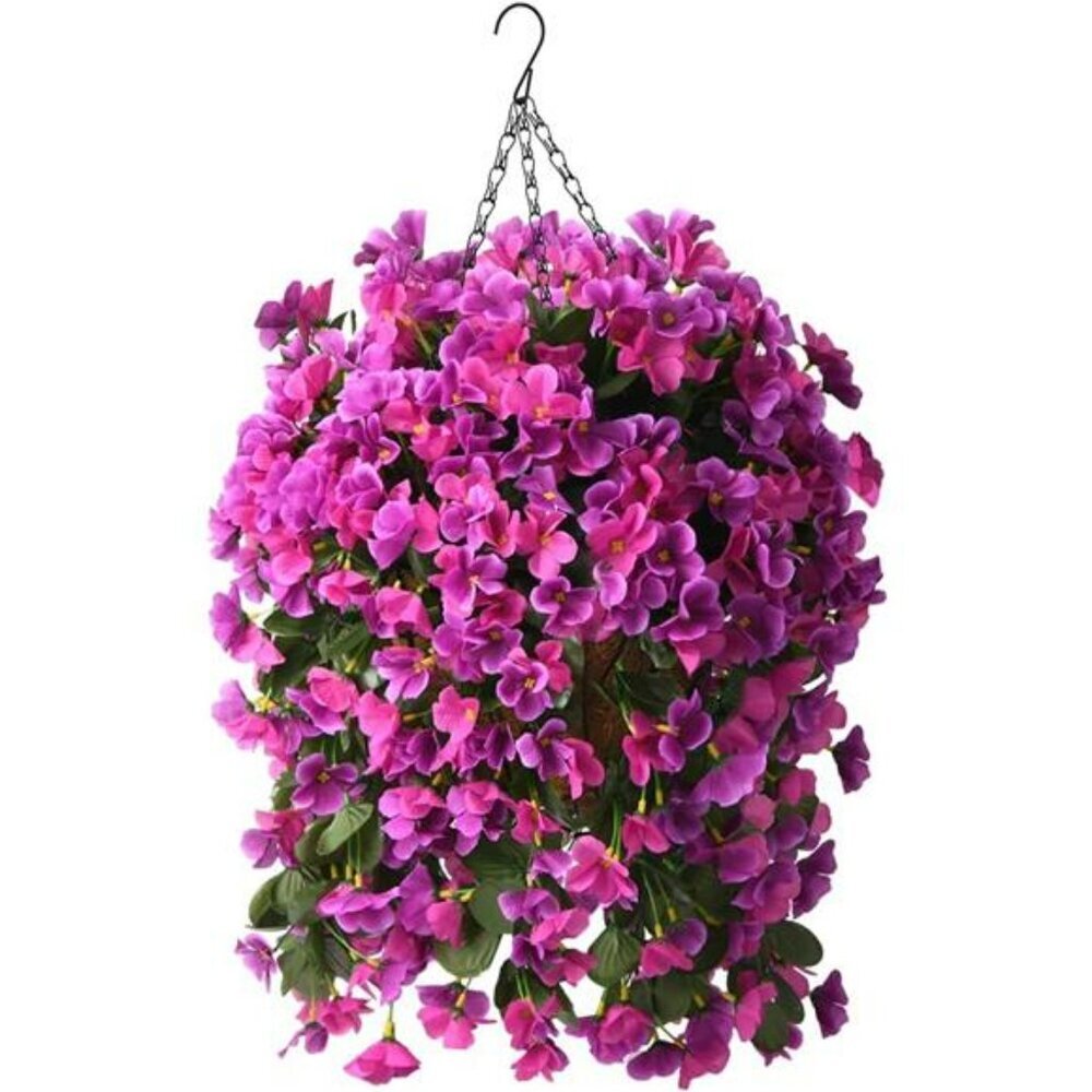 Artificial Hanging Flower Basket Faux Begonia Outdoor Patio Porch Decor UV Safe